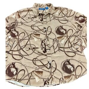 Natural Reflections Horse Print Western cowgirl top Womens XxL Tan Brown rodeo